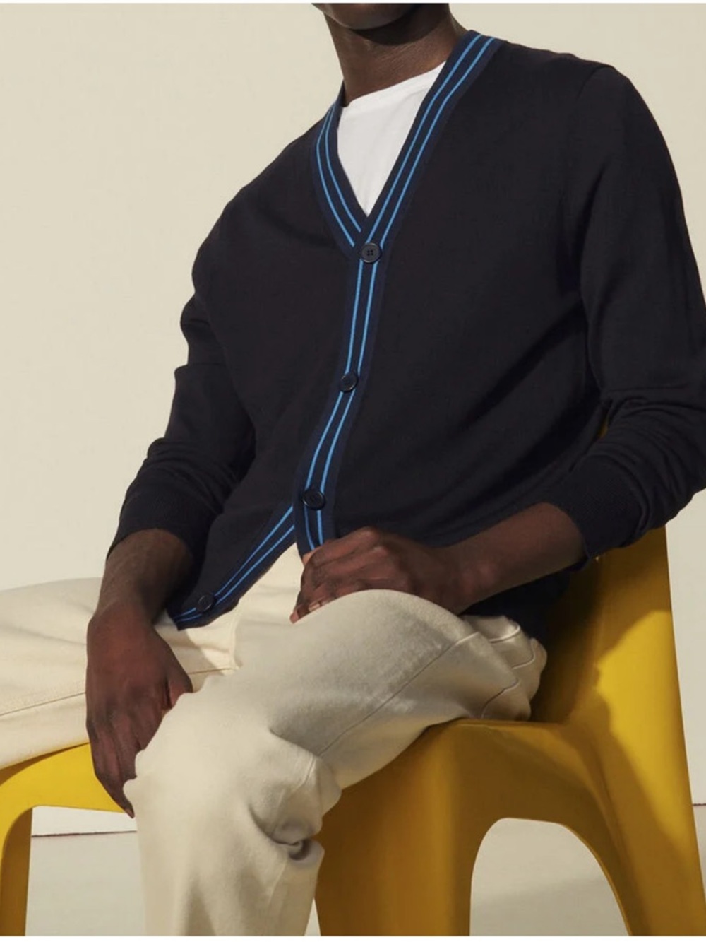 Sandro Men’s Wool Cardigan with Blue Trim